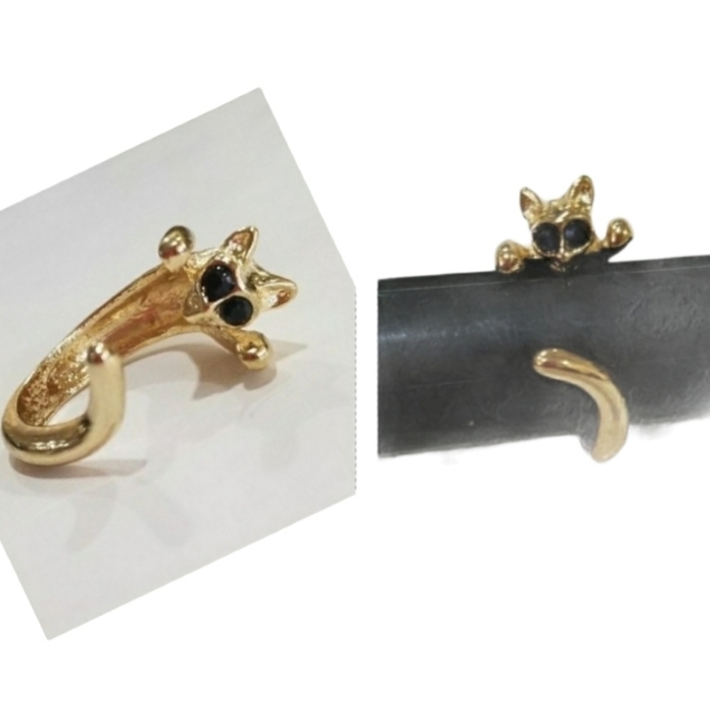 Kitten Wrap Around Cat Ring Gold Tone  Size 8 Cat lady lover *